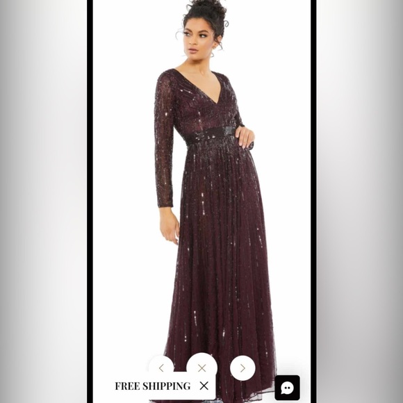 Mac Duggal Elegant Plum Sequin Long Sleeve Gown - Picture 1 of 4